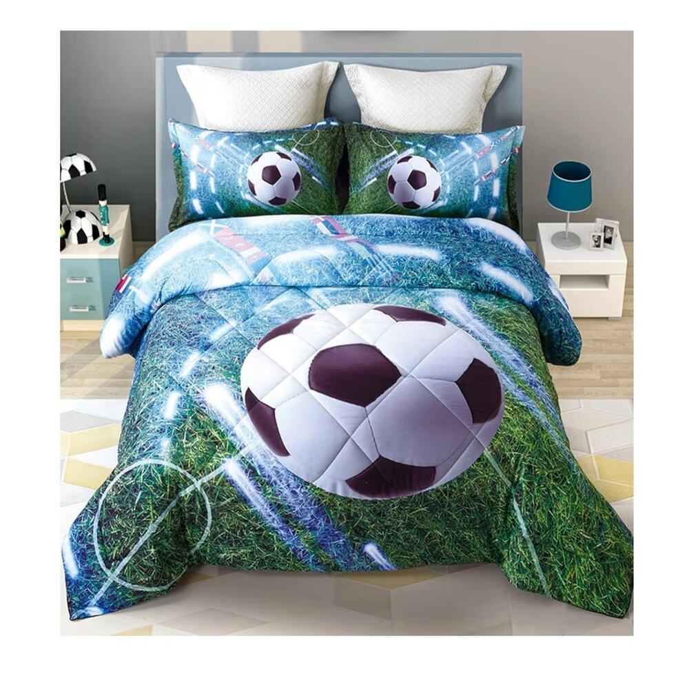 Wowelife Soccer Bedding Green Queen 5 Pieces Comforter Set Sheets 2 Pillowcases